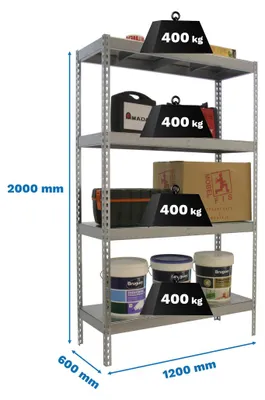 Image de Etagère Sans Vis Ecoforte 1206-4 Metal Galva/galva Galvanisé 2000x1200x600 - Simonrack
