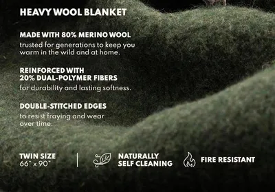 Produktbild von Famanu Merino Wolle Decke 168 x 229 cm (1,8 kg) - Warme Outdoor-Decke für kaltes Wetter