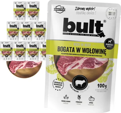Produktbild von Bult | Feuchte Nahrung für Hunde - 10x100g - 75% Tierische Zutaten - 40% Rind - Nassfutter - 78% Feuchtigkeit