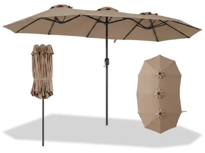 Produktbild von COSTWAY Doppelsonnenschirm 380x200cm, Sonnenschirm Groß XXL, UV Schutz, Gartenschirm mit Kurbel, Terrassenschirm, Marktschirm für Garten & Pool Braun