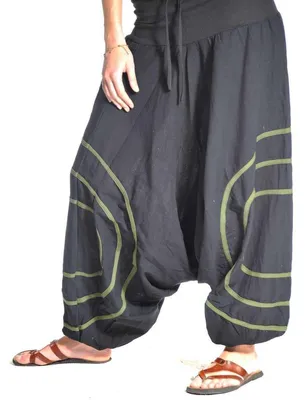 Obrázek produktu pro Simandra "Cercles" – kalhoty haremové, model "Pump Aladin", vhodné pro jógu, volnočasové nošení, pánské. Barva: zelená. Velikost: L/XL