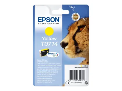 Produktbild von Epson Singlepack Yellow T0714 DURABrite Ultra Ink, Standardertrag, Gelb, Tinte auf Pigmentbasis, 5,5 ml, 1 Stück(e), Einzelpackung
