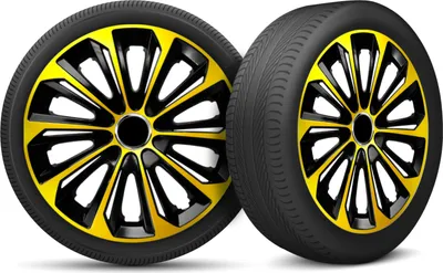 Produktbild von Auto Radkappen Radzierblenden 4er Set passend für alle Stahlfelgen - einstellbarer Sicherungsring - 15 Zoll - Schwarz Gold