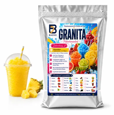 Produktbild von Bazko Slush Sirup 1kg Ananas Pulver Konzentrat für Eis Slush Maschine AZO frei