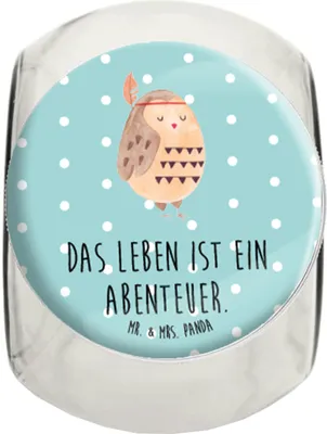 Produktbild von Mr. & Mrs. Panda Teedose Eule Federschmuck L 870ml - Türkis Pastell - Geschenk, Bonboniere, Entspannt, Owl, Vorratsdose Glas, Vorratsglas, Dekoration, Abenteuer
