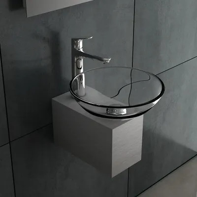 Produktbild von Alpenberger Aufsatzwaschbecken Glas Waschschüssel auf Edelstahlkasten | Mini Waschbecken Rund für Kleine Bäder & Gäste-WC | Waschtisch Klein Waschschale 38 cm Waschplatz | Sink Handwaschbecken