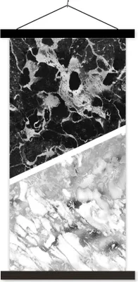 Produktbild von MuchoWow® Textilposter Marmor - Schwarz - Weiß - Luxus 60x120 cm mit schwarzem Rahmen - Magnete