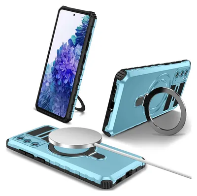 Image de Étui pour Samsung Galaxy S20 FE 5G magnétique avec MagSafe, porte-anneau, support, étui de protection double couche Bleu clair