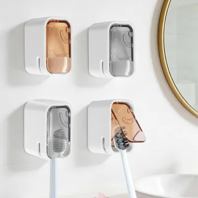 Image de Support pour brosses à dents mural - Lot de 4 - Support mural pour brosses à dents - Support pour brosses à dents électriques - Sans perçage