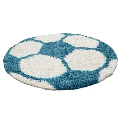 Produktbild von Fun Shaggy fußball kinderzimmer teppich hochflor rund Ø 120cm türkis