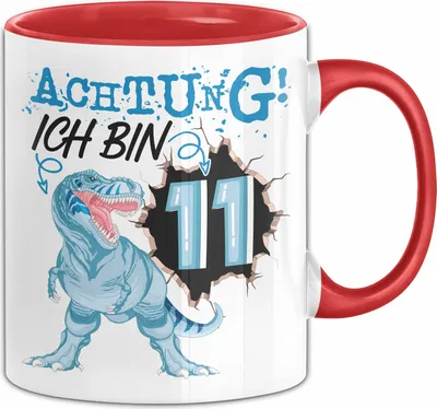 Produktbild von 11. Geburtstag Geschenk Tasse Becher Jungs Sohn T-Rex Geburtstagsgeschenk Dinosaurier Achtung Ich bin 11 (Rot)
