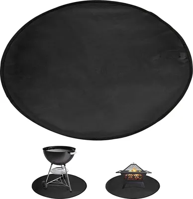 Produktbild von Feuerfeste Matte, 91cm Rund Feuerschale Unterlage BBQ Grillmatte, 3 Schicht Feuerresistent Pad, Glasfaser Aluminiumfolie Hitzeschutzmatte (Schwarz)