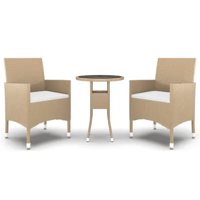Produktbild von vidaXL 3-tlg. Garten-Essgruppe Poly Rattan Beige