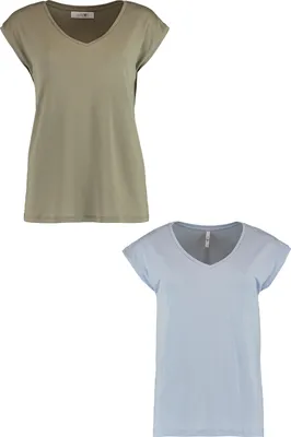 Produktbild von T-Shirt 2er-Set V-Ausschnitt Kurzarm Basic Sommer Shirt | XXL