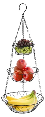 Produktbild von COM-FOUR® Obstkorb zum Aufhängen - Obst Hängekorb - individuell verstellbare Hänge Etagere für die Küche - Obstkorb hängend aus Metall in schwarz - Hänge Regal mit Ø 28 cm