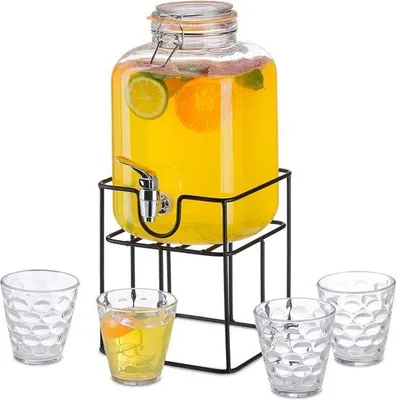 Obrázek produktu pro Retro dávkovač nápojů o objemu 4,2 l s kohoutkem a 4 držáky na sklenice