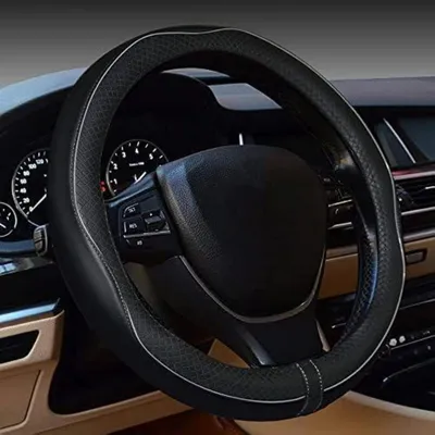 Obrázek produktu pro Univerzální potah na volant, velikost 37-39 cm, umělá kůže, černá a šedá barva