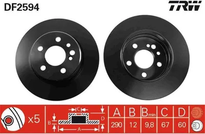 Produktbild von 2x TRW Bremsscheibe DF2594 passend für MERCEDES-BENZ S-Klasse Limousine (W140)