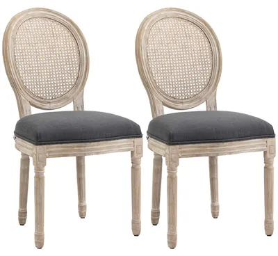 Productafbeelding van Eetkamerstoelen - Keukenstoelen - Stoelenset - Rattan Stoelen - Linnen Stoelen - Grijs