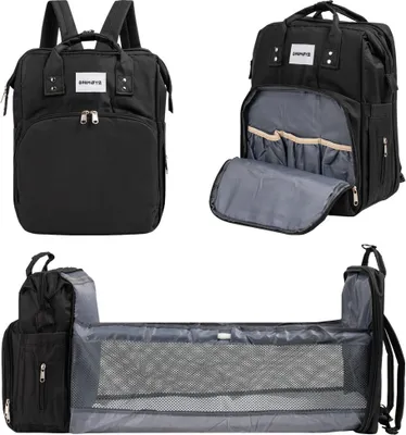 Produktbild von Barmøya Wickelrucksack 2-in-1 Rucksack & Wickelablage - wasserabweisend, geräumig, mit Laptopfach, isolierte Flaschenhalterungen, schwarz | BM-4