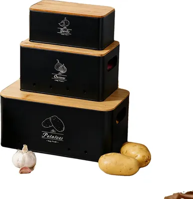 Produktbild von Gemüseaufbewahrungsboxen, Luftzirkulation, Mehrzweckdesign, Schwarze Box, 3-stufig-a
