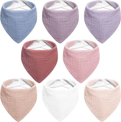 Productafbeelding van Driehoekige Mousseline Slabbetjes voor Baby's - 100% Katoen, Verstelbaar en Absorberend, 8 Stuks