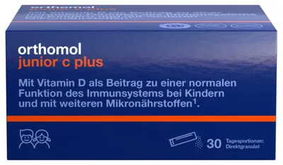 Produktbild von Orthomol junior C plus - mit Vitamin C als Beitrag zu einer normalen Funktion des Immunsystems - Himbeer/Limetten-Geschmack, 30 St. Tagesportionen