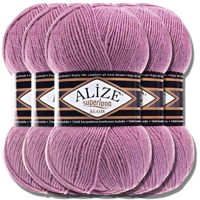 Obrázok produktu pre Alize 5x 100g Superlana Klasik, priadza, univerzálna, vhodná na háčkovanie a pletenie (farba: ružová | kód: 28)