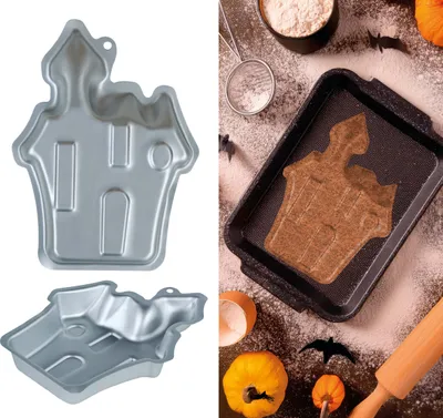 Image de Halloween Maison hantée Moule à pâtisserie Idées de pâtisserie effrayantes Gâteau festif Creepy Cuisine Décoration, Couleur : Argent