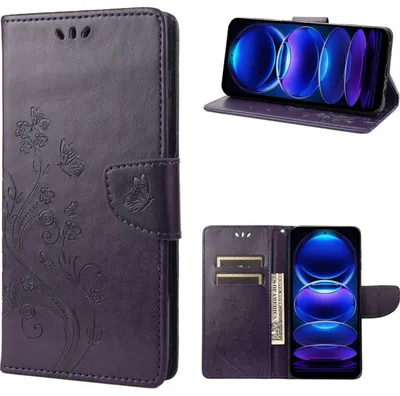 Produktbild von Mobigear Blumen-Handyhülle für Xiaomi Redmi Note 12 Pro Plus – Klapphülle/Etui mit Geldbörsenfunktion – Lila