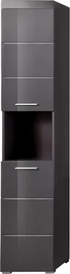 Image de AmandaMando Armoire haute de salle de bain, 2 portes, 1 espace ouvert, gris, gris brillant.