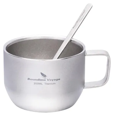 Titanium Espressobecher 200 ml doppelwandig mit Löffel