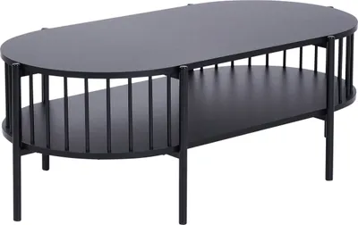 Produktbild von BELIANI Couchtisch Schwarz MDF-Platte mit Metallbeinen Ablagefach Oval Niedrig Offen Gitter-Optik Retro Wohnzimmertisch Sofatisch Kaffeetisch