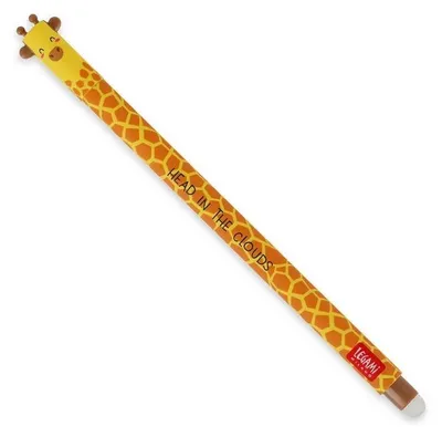 A giraffe-themed pen against a white background.