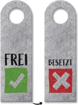 Produktbild von Besetzt oder Frei Türhänger in Grau mit Symbolen für die Toilettentür Klopapier