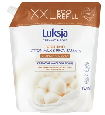 Zdjęcie produktu dla Luksja Creamy & Soft Kremowe mydło w płynie Mleczko Bawełniane i Prowitamina B5 1500 ml opakowanie uzupełniające