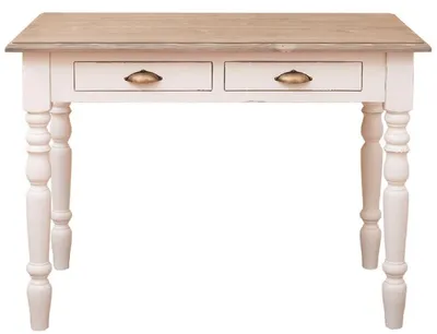Produktbild von Casa Padrino Landhausstil Schreibtisch mit 2 Schubladen Antik Weiß / Naturfarben / Antik Messing 109 x 60 x H. 79 cm - Landhausstil Büromöbel