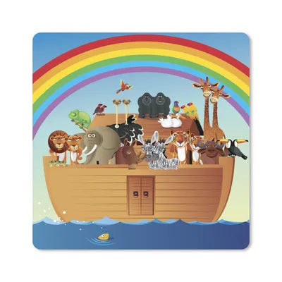 Produktbild von MuchoWow® Mauspad Mousepad Eine Illustration von Noahs Arche unter dem Regenbogen 20x20 cm - Mousepads - Maus Mat - Pad - Mausunterlage - Desk Mat - Bureauartikeln