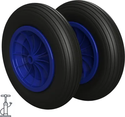 Zdjęcie produktu dla 2 x Koło pneumatyczne ø 370 mm 3.50-8 łożysko ślizgowe koło taczki opony, czarne/niebieskie