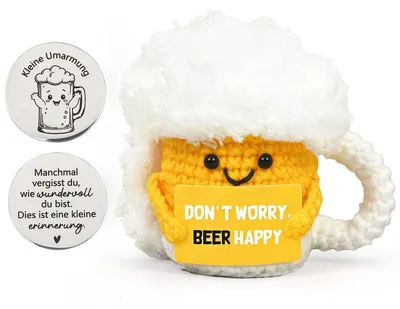 Produktbild von Gestrickte Bier Puppe Anti Stress Kuscheltier mit Schlüsselanhänger