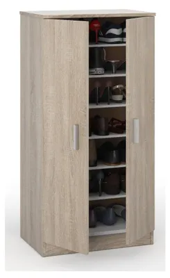 Produktbild von Mehrzweck-Kabinett Dbonucc, Beistellschrank mit 2 Türen, Niedriger Schuhschrank mit 6 Einlegeböden, Modernes Schuhregal, 55x36h108 cm, Eiche