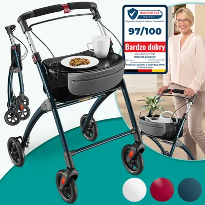 Zdjęcie produktu dla Składany i lekki wózek inwalidzki ELONEO o szerokości 54 cm, z tacą i koszykiem z tkaniny, wąski wózek do użytku domowego, składany, aluminiowy, do użytku domowego, antracytowy