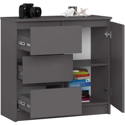 Obrázok produktu pre Komoda 80 cm s 3 zásuvkami a 1 dvierkami, príborník, skriňa, 77 cm vysoká
