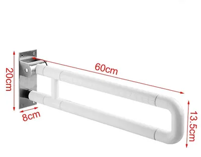 Produktbild von Toiletten Stützgriff - Klappbarer Wandhaltegriff - 80 cm Länge - Bis 300 kg belastbar - Edelstahl - Weiß