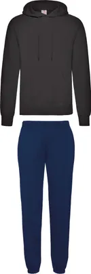 Immagine prodotto di Tuta da ginnastica Fruit of the Loom - pantaloni e felpa con cappuccio, Colore:Navy e nero, Taglia:S