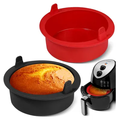 Produktbild von Runde Silikon Kuchenform 18 cm für Heißluftfritteuse, 2 Stück