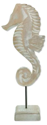 Produktbild von Holz Skulptur Seepferdchen 13 x 34cm weiß-braun Dekofigur Tisch-Deko Maritim Mediterran Meeresdeko