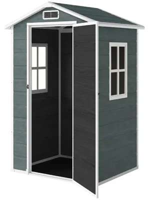 Produktbild von Gartenhaus 1,1 m2, Ger?teschuppen in Holzoptik, Fenster, Satteldach, Belš¹ftung, abschlie?barer Boden, Handschuhe, grau