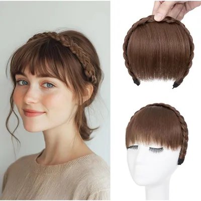 Produktbild von Stirnband mit geflochtenem Pony Hellbraun Synthetik