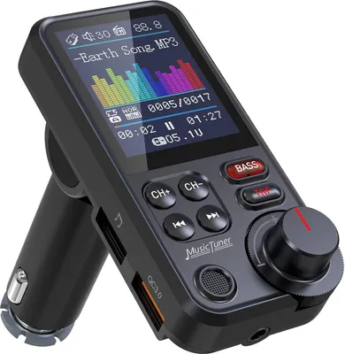 Produktbild von Bluetooth Adapter Auto, Starkes Mikrofon FM Transmitter Auto Bluetooth mit 1,8 Zoll Farbbildschirm für Freisprechanrufe, Unterstützt QC3.0 Aufladen